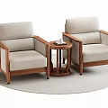 Modern Single Sofas With Wooden Frame Light Colored Cushions And Small Round Table On Rug 3d model