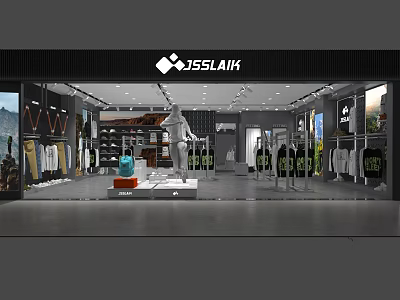 Modern Clothing Store Interior With Mannequins Hanging Clothes And Apparel Shelves 3d model