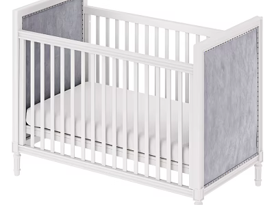 Modern White Children's Bed With Gray Padded Sides And Railed Design 3d model