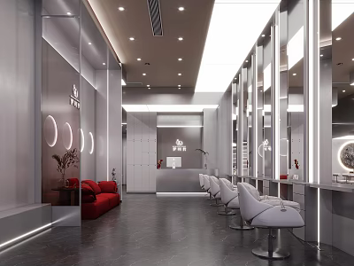 Sleek Modern Beauty Hair Salon Interior Design With Professional Styling Stations And Comfortable Reception Area 3d model