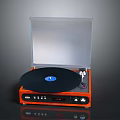 Modern Orange Vinyl Record Player With Transparent Cover Black Record And Control Buttons
