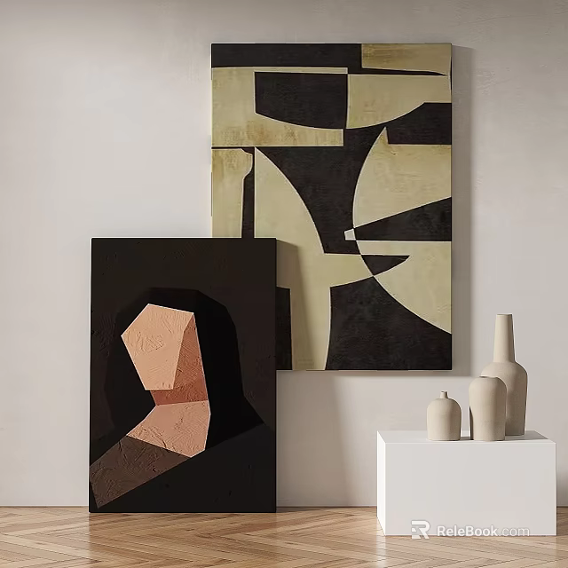 Abstract Paintings Featuring Geometric Shapes Dark And Light Backgrounds For Modern Interior Decor 3d model 
