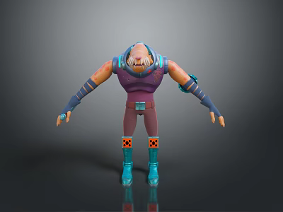 3D Game Movie Character With Purple Vest Brown Pants Blue Boots And Orange Accents 3d model