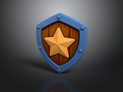 Shield As Defensive Weapon With Wooden Center Blue Border And Golden Star 3d model