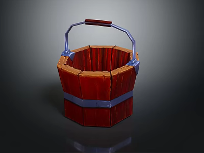 Vintage Red Wooden Decorative Ornament Set With Blue Metal Handle And Bands 3d model