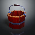 Vintage Red Wooden Decorative Ornament Set With Blue Metal Handle And Bands