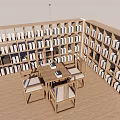 Wooden Desk With Bookshelves Filled With Books And Two Chairs Blue Sky And Hanging Lamp