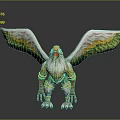 Vibrant Mythical Eagle Creature With Green Yellow Feathers Red Beak And Claws
