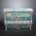 Vintage Turquoise Distressed Piano With Carved Details And Black White Keys For Home Decor