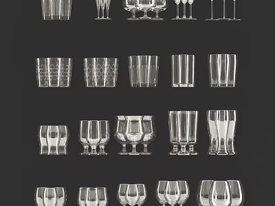 Wine Bottles and Glasses Collection with Various Styles and Designs 3d model