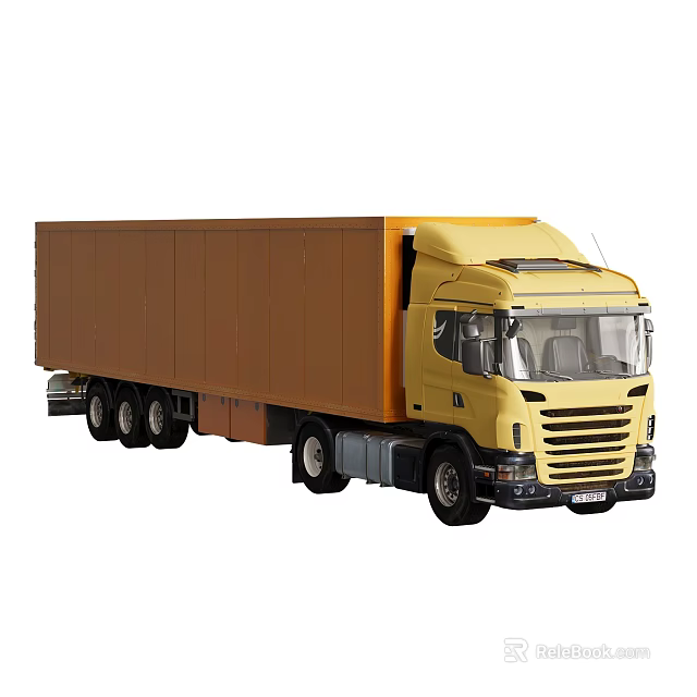 Electric Toy Truck Realistic Model With Yellow Cab And Brown Container For Kids 3d model 