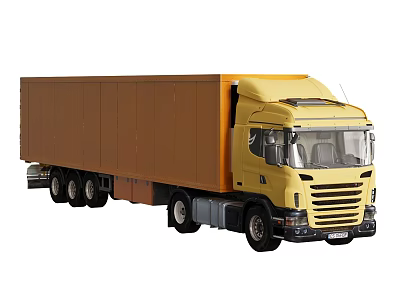 Electric Toy Truck Realistic Model With Yellow Cab And Brown Container For Kids 3d model