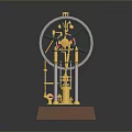 Vintage Mechanical Steam Engine Model With Golden Parts Black Wheel And Red Details