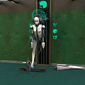 Robotic Character And Mechanical Creature Against Green Wall With Digital Locks And Parts
