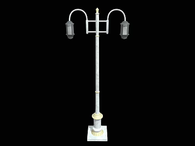 Traditional Roadside Street Lamp With Double Lanterns White Pole And Square Base 3d model