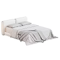 Modern Bed Interior Design With Upholstered Headboard White Pillows And Plaid Blanket