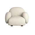 Beige Single Sofa With Soft Fluffy Fabric Rounded Armrests And Wooden Legs