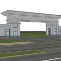 Grand Stone Entrance Gate With Pillars Lawn And Blue Sky Background