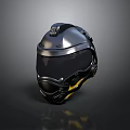 Black Tactical Helmet With Transparent Visor Top Device And Yellow Side Details