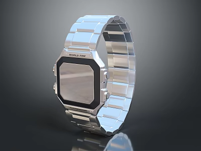 Apple Watch Smartwatch With Silver Square Case And Metal Link Strap 3d model