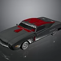 Classic Dodge Muscle Car Featuring Gray Body Red Hood And Roof Stripe Design