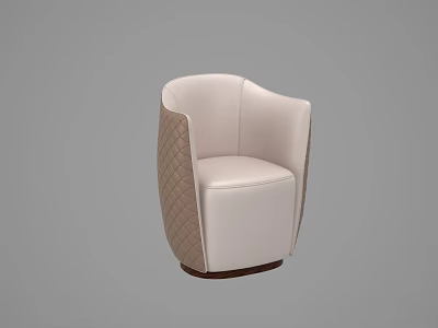 Elegant Modern Accent Chair With Beige Leather Brown Quilted Stitching And Wooden Base 3d model