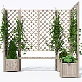 Wooden Garden Lattice Structure With Climbing Plants Planter Boxes And Bench