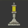 Traditional Stone Lantern With Square Base And Yellow Lattice Glass Panels