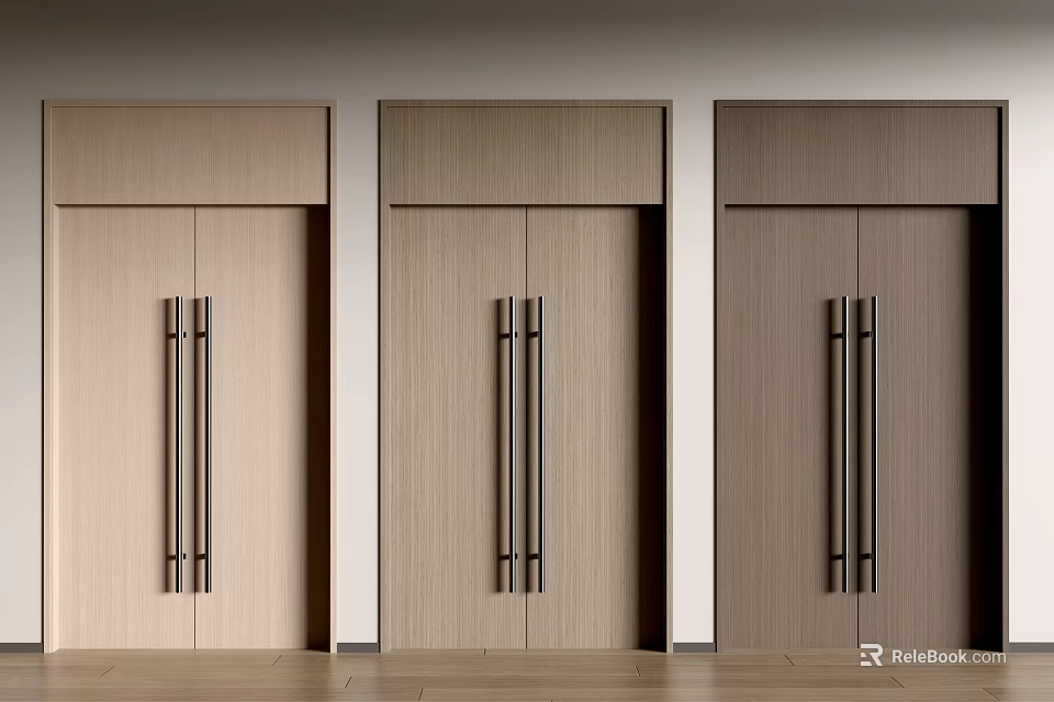 Sleek Interior Wooden Doors With Metal Handles In Light Medium Dark Tones 3d model 