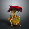Mushroom Shaped Plant Structure with Small House Door Vines and Mossy Natural Decoration
