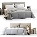 Modern Double Bed Interior With Soft Bedding Pillows Headboard And Wooden Nightstands