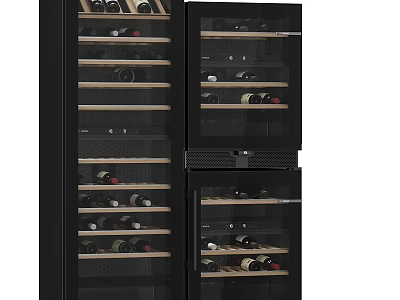 Modern Black Wine Cooler With Glass Door And Multiple Shelves For Wine Storage 3d model