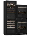 Modern Black Wine Cooler With Glass Door And Multiple Shelves For Wine Storage