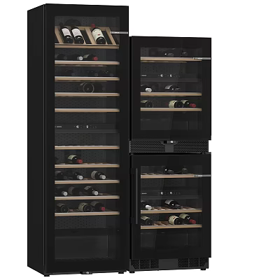 Modern Black Wine Cooler With Glass Door And Multiple Shelves For Wine Storage 3d model