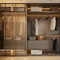 Modern Wardrobe Interior Design With Glass Doors Hanging Rods Drawers And Storage Boxes