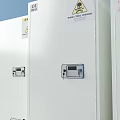 White Electrical Control Cabinets With CC Logo And Front Panel Design