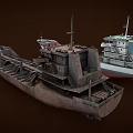 Two Modern and Rusty Tanker Ships with Contrasting Hull Designs and Aged Features 3d model
