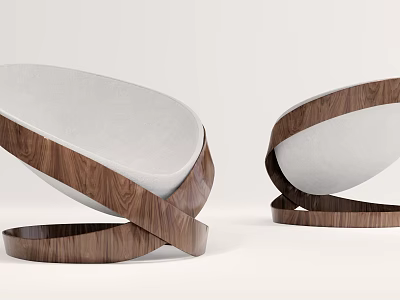 Stylish Modern Single Chair With Wooden Curved Frame And White Upholstered Seat 3d model