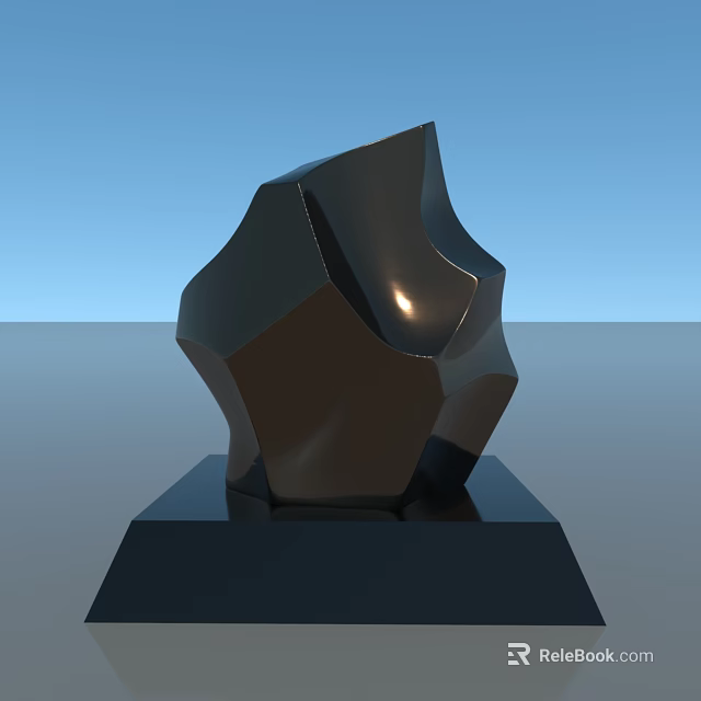 Modern Black Irregular Shaped Decorative Ornament Set with Glossy Surface on Black Base 3d model 