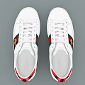 White Casual Sneakers With Red Green Stripes And Bee Emblem Design