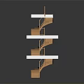 Architectural Spiral Staircase Model With Multiple Floating Platforms And Wooden Steps