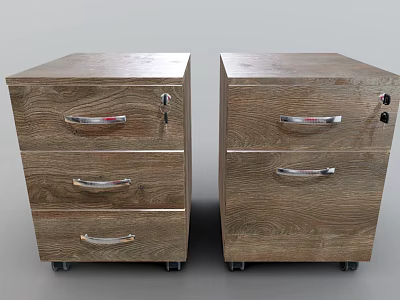Wooden Entryway Cabinet and Sideboard with Three Drawers Silver Handles and Wheels 3d model