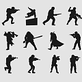 Multiple People Silhouette Art With Diverse Action Poses And Combat Stances 3d model
