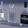 Elegant Liquor Cabinet Displaying Gin Bourbon And Decorative Clear Glass Bottles