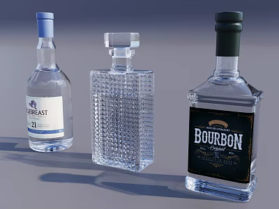 Elegant Liquor Cabinet Displaying Gin Bourbon And Decorative Clear Glass Bottles 3d model