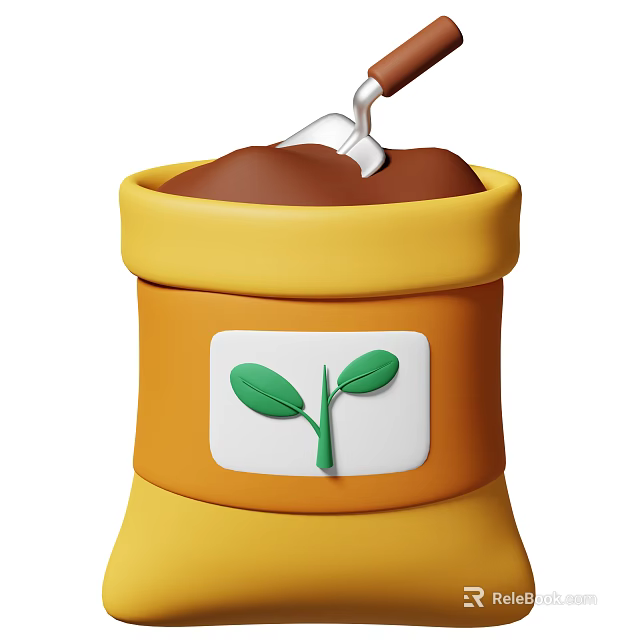 Decorative Ornament Set With Yellow Flower Pot Soil Small Shovel And Green Seedling Sticker 3d model 