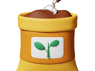 Decorative Ornament Set With Yellow Flower Pot Soil Small Shovel And Green Seedling Sticker 3d model
