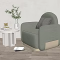 Modern Light Gray Upholstered Single Sofa With Side Table Potted Plant And Books 3d model