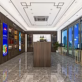 Tobacco and Liquor Store Modern Interior With Wooden Display Shelves Marble Floor And Large Windows