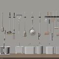 Bathroom Accessories Including Wall Mounted Cleaning Tools And White Buckets 3d model